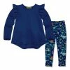 Best deal 😍 Millie Loves Lily Navy Ruffle Long-Sleeve Hi-Low Top & Demo Dino Leggings - Infant, Toddler & 👧 Girls For Kids 😀