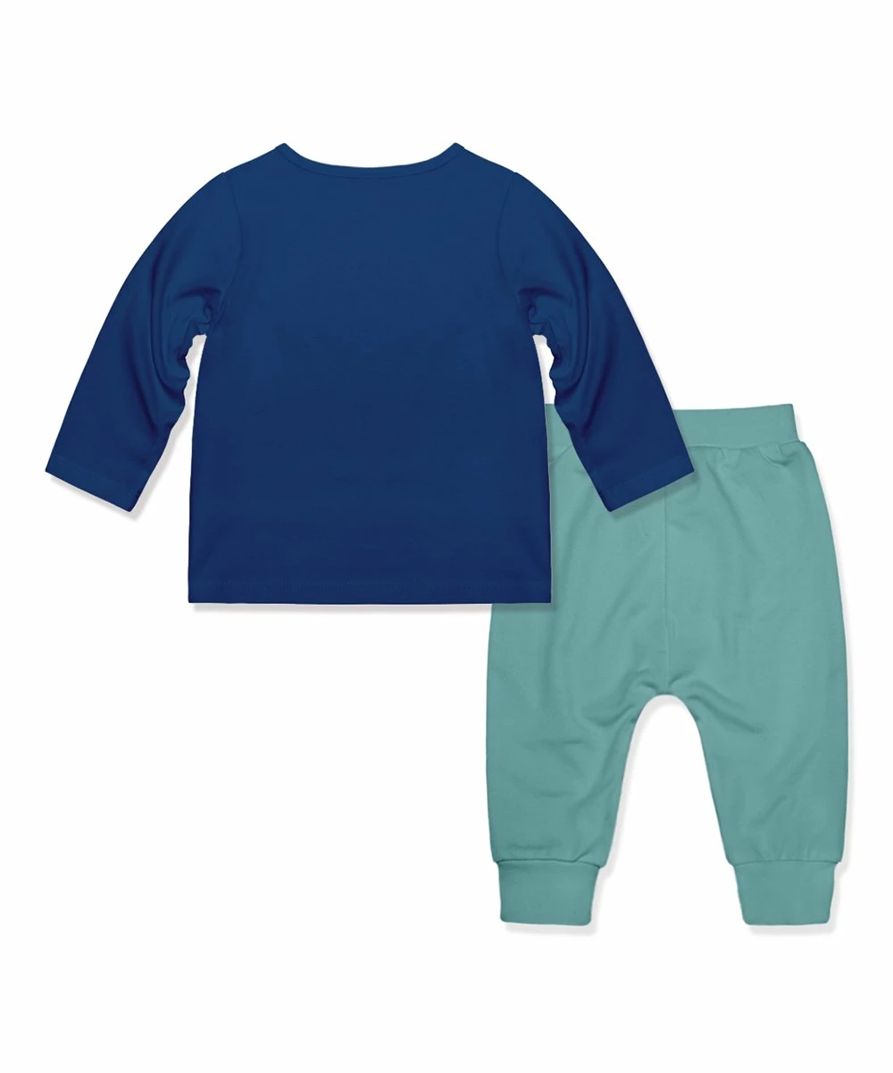 Deals π Little Millie Navy Dino Button-Snap Long-Sleeve Tee & Nile Blue Joggers - Infant & Toddler For Kids π€© 2 Deals π Little Millie Navy Dino Button-Snap Long-Sleeve Tee & Nile Blue Joggers - Infant & Toddler For Kids π€© - Image 2