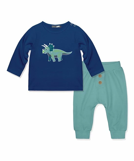 Deals π Little Millie Navy Dino Button-Snap Long-Sleeve Tee & Nile Blue Joggers - Infant & Toddler For Kids π€© 1 Deals π Little Millie Navy Dino Button-Snap Long-Sleeve Tee & Nile Blue Joggers - Infant & Toddler For Kids π€©