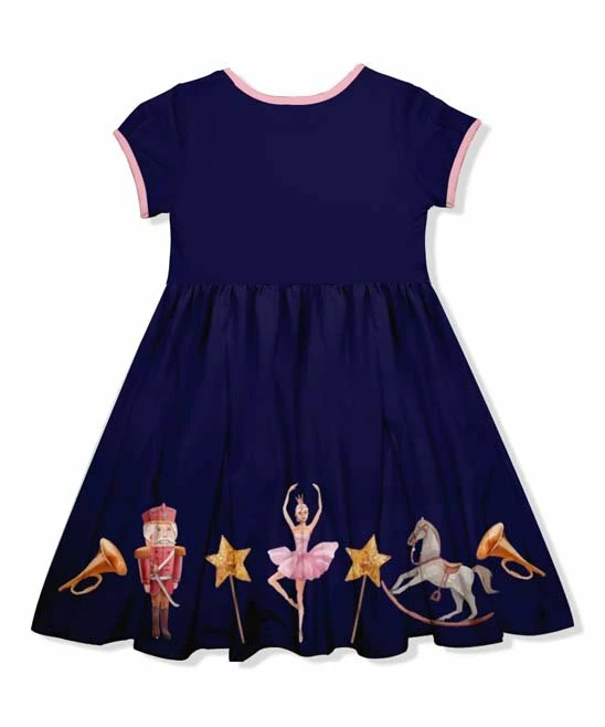 Hot Sale π Millie Loves Lily Navy & Pink Nutcracker Dance Bow Cap-Sleeve A-Line π Dress - π§ Girls For Kids π 3 Hot Sale π Millie Loves Lily Navy & Pink Nutcracker Dance Bow Cap-Sleeve A-Line π Dress - π§ Girls For Kids π - Image 3