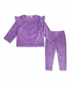 Hot Sale 🎁 Little Millie Purple Velour Snap Ruffle-Sleeve Top & Leggings - Infant & Toddler For Kids ✨