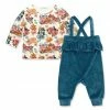 Cheap 🔔 Little Millie Cream Autumn Florals Tee & Midnight Velour Ruffle Overalls - Infant & Toddler For Kids 🔔