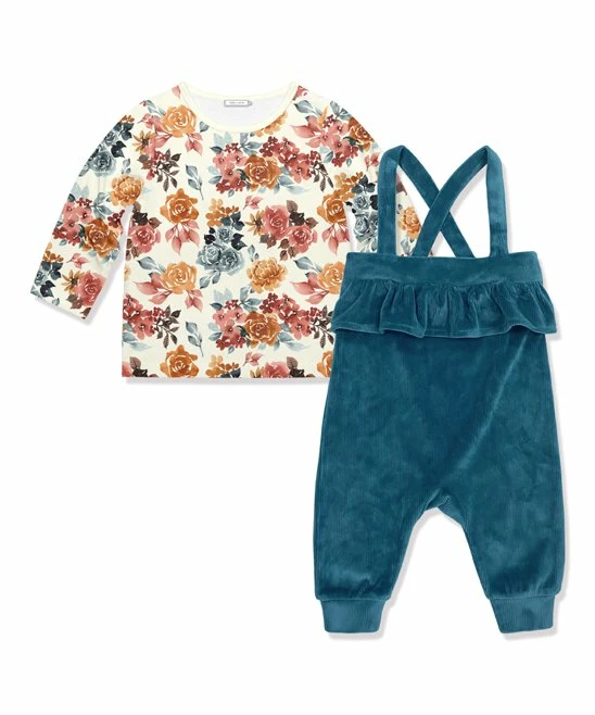 Cheap π Little Millie Cream Autumn Florals Tee & Midnight Velour Ruffle Overalls - Infant & Toddler For Kids π 1 Cheap π Little Millie Cream Autumn Florals Tee & Midnight Velour Ruffle Overalls - Infant & Toddler For Kids π