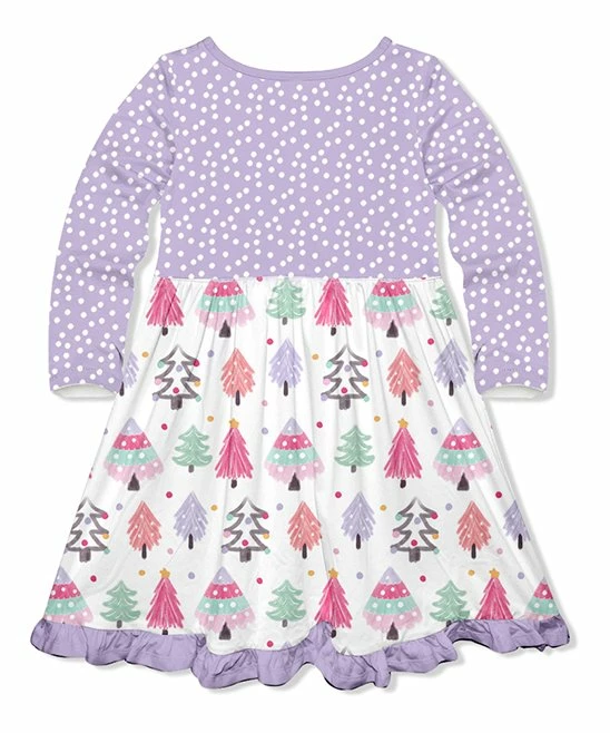 New 𧨠Millie Loves Lily White & Purple Holiday Trees Button-Front π Dress - Toddler & π§ Girls For Kids β€οΈ 2 New 𧨠Millie Loves Lily White & Purple Holiday Trees Button-Front π Dress - Toddler & π§ Girls For Kids β€οΈ - Image 2