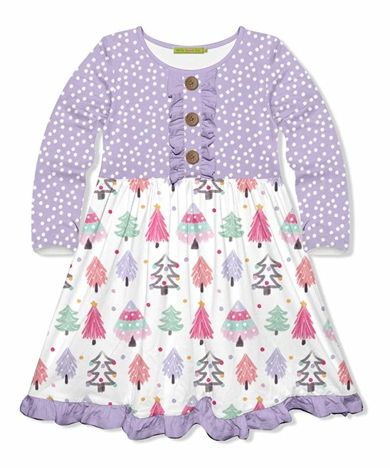 New 𧨠Millie Loves Lily White & Purple Holiday Trees Button-Front π Dress - Toddler & π§ Girls For Kids β€οΈ 1 New 𧨠Millie Loves Lily White & Purple Holiday Trees Button-Front π Dress - Toddler & π§ Girls For Kids β€οΈ