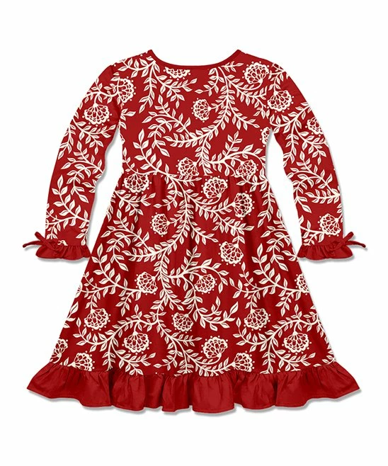 Brand new β Millie Loves Lily Red & White Holiday Vine Pocket Ruffle-Hem A-Line π Dress - π§ Girls For Kids π 2 Brand new β Millie Loves Lily Red & White Holiday Vine Pocket Ruffle-Hem A-Line π Dress - π§ Girls For Kids π - Image 2