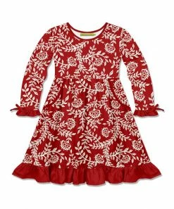 Brand new ⌛ Millie Loves Lily Red & White Holiday Vine Pocket Ruffle-Hem A-Line 👗 Dress - 👧 Girls For Kids 👍