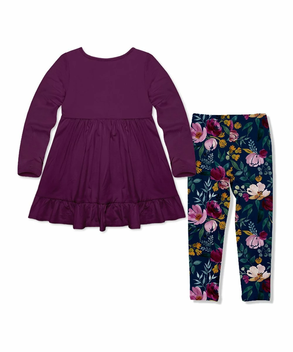 Best Sale β¨ Millie Loves Lily Plum Long Sleeve Babydoll Top & Navy Fall Petals Leggings - Infant, Toddler & π§ Girls For Kids π 2 Best Sale β¨ Millie Loves Lily Plum Long Sleeve Babydoll Top & Navy Fall Petals Leggings - Infant, Toddler & π§ Girls For Kids π - Image 2