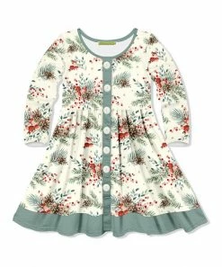 Budget 👍 Millie Loves Lily Cream Holiday Pine Button-Up A-Line 👗 Dress - Infant, Toddler & 👧 Girls For Kids 🧨