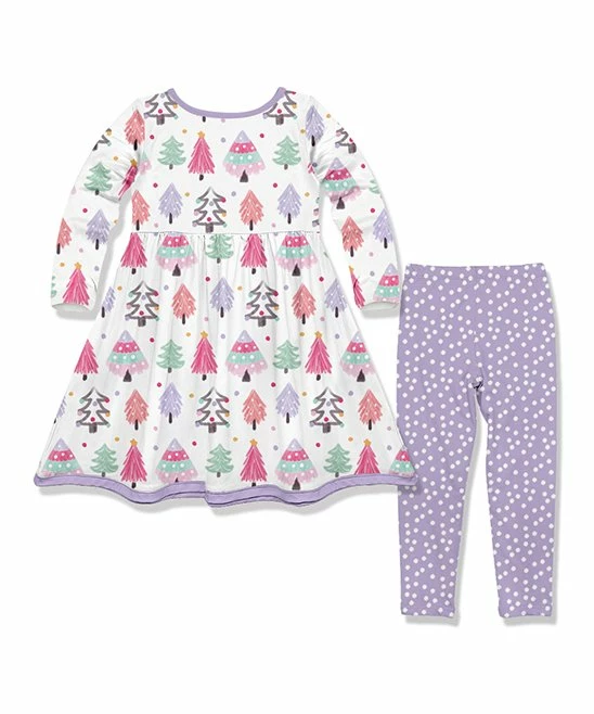 Wholesale π Millie Loves Lily White Holiday Trees Pocket A-Line π Dress & Purple Polka Dot Leggings - Infant, Toddler & π§ Girls For Kids π₯° 2 Wholesale π Millie Loves Lily White Holiday Trees Pocket A-Line π Dress & Purple Polka Dot Leggings - Infant, Toddler & π§ Girls For Kids π₯° - Image 2