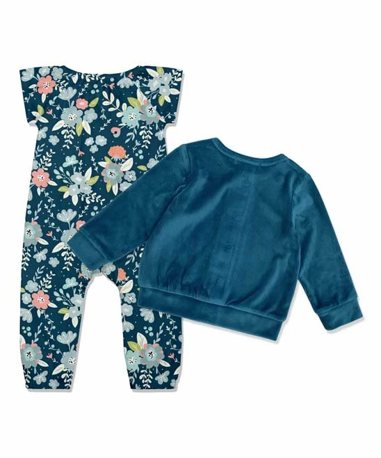Promo β¨ Little Millie Midnight Tiffany Floral Cap-Sleeve Playsuit & Teal Cardigan - Infant & Toddler For Kids π 2 Promo β¨ Little Millie Midnight Tiffany Floral Cap-Sleeve Playsuit & Teal Cardigan - Infant & Toddler For Kids π - Image 2