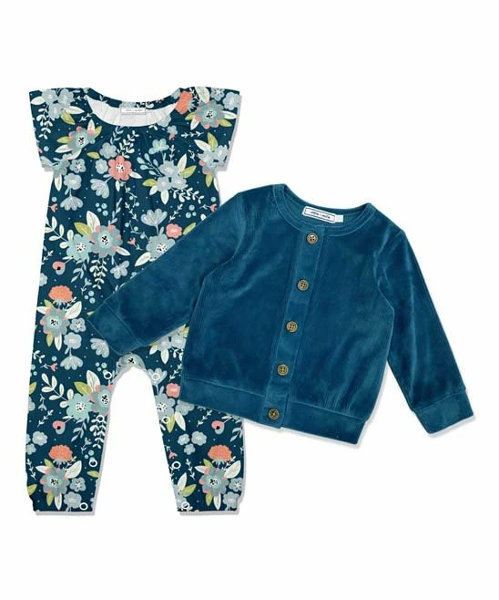 Promo β¨ Little Millie Midnight Tiffany Floral Cap-Sleeve Playsuit & Teal Cardigan - Infant & Toddler For Kids π 1 Promo β¨ Little Millie Midnight Tiffany Floral Cap-Sleeve Playsuit & Teal Cardigan - Infant & Toddler For Kids π