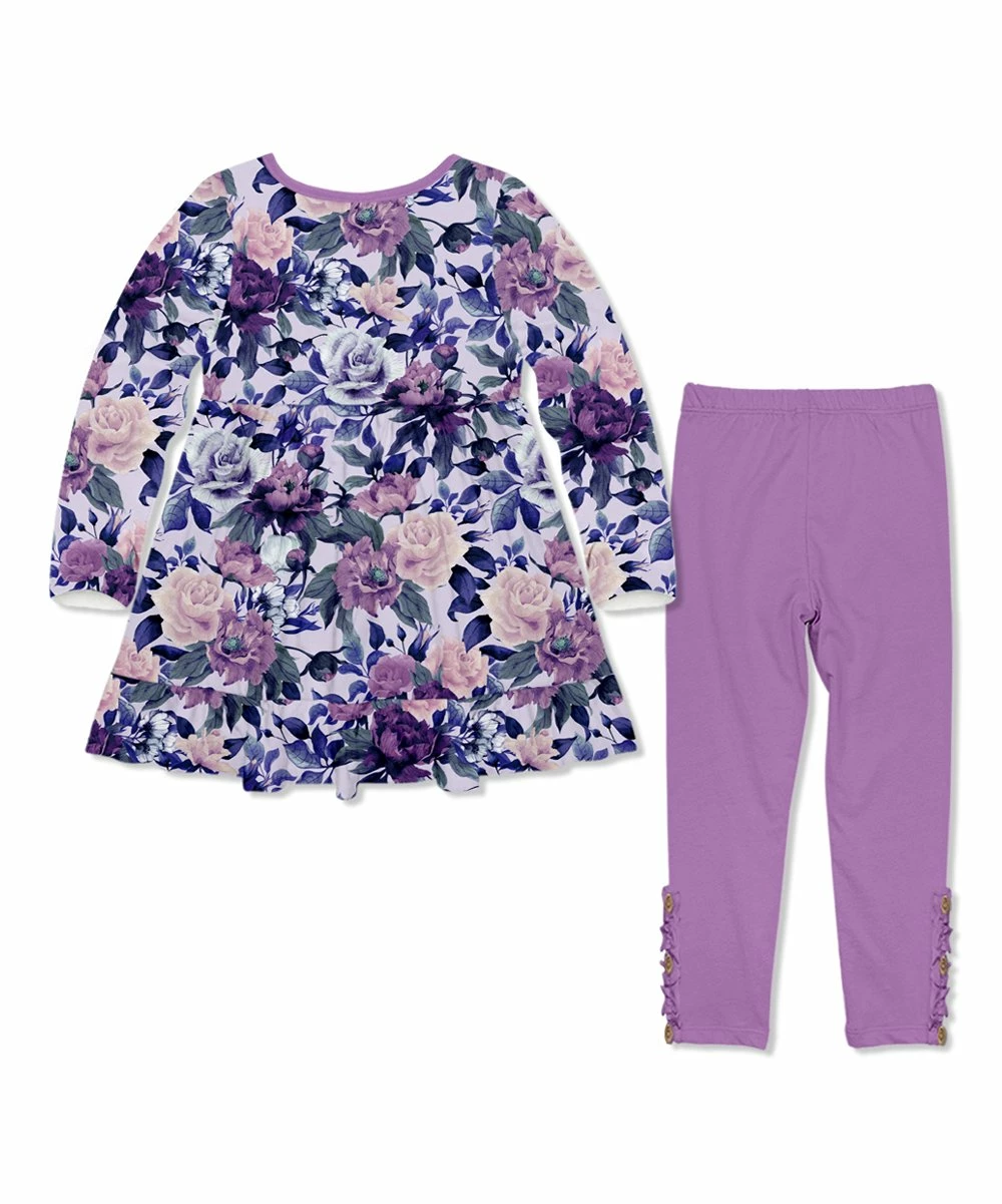 Brand new 𧨠Millie Loves Lily Lilac Fame Floral Long-Sleeve Babydoll Top & Purple Button Leggings - Infant, Toddler & π§ Girls For Kids π 3 Brand new 𧨠Millie Loves Lily Lilac Fame Floral Long-Sleeve Babydoll Top & Purple Button Leggings - Infant, Toddler & π§ Girls For Kids π - Image 3