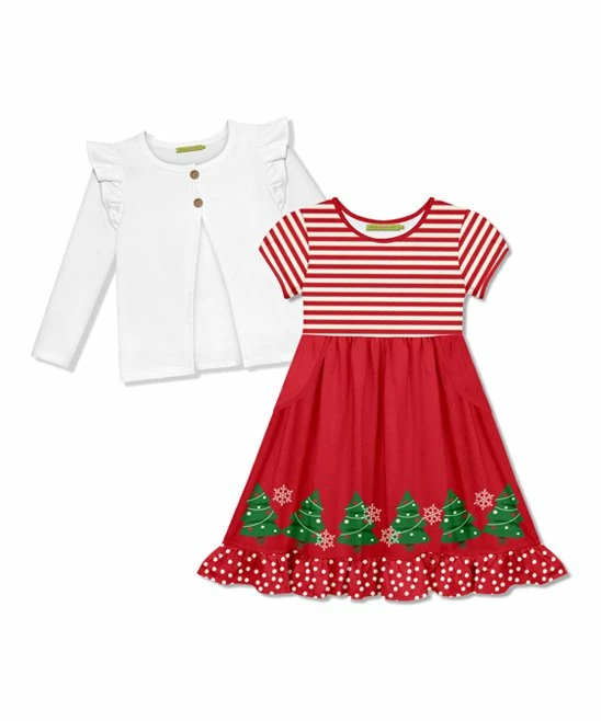 Best Sale π Millie Loves Lily Red Stripe π Christmas Tree Cap-Sleeve π Dress & White Ruffle Cardigan - π§ Girls For Kids π 1 Best Sale π Millie Loves Lily Red Stripe π Christmas Tree Cap-Sleeve π Dress & White Ruffle Cardigan - π§ Girls For Kids π