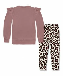 Hot Sale 😀 Millie Loves Lily Nostalgia Rose Waffle Angel-Sleeve Sweatshirt & Cream Leopard Leggings - Infant, Toddler & 👧 Girls For Kids 🔥 -Little Millie-shop zu109812782 alt 2 tm1666449930
