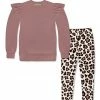 Hot Sale 😀 Millie Loves Lily Nostalgia Rose Waffle Angel-Sleeve Sweatshirt & Cream Leopard Leggings - Infant, Toddler & 👧 Girls For Kids 🔥