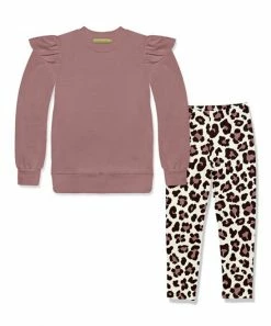 Hot Sale 😀 Millie Loves Lily Nostalgia Rose Waffle Angel-Sleeve Sweatshirt & Cream Leopard Leggings - Infant, Toddler & 👧 Girls For Kids 🔥