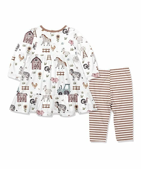 Discount π Little Millie White Baby Farm Animal Ruffle π Dress & Beige Stripe Leggings - Infant & Toddler For Kids π 2 Discount π Little Millie White Baby Farm Animal Ruffle π Dress & Beige Stripe Leggings - Infant & Toddler For Kids π - Image 2