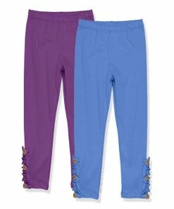 Budget 😀 Millie Loves Lily Marina Blue & Dark Purple Button-Accent Ruffle-Trim Leggings Set - Infant, Toddler & 👧 Girls For Kids ⌛