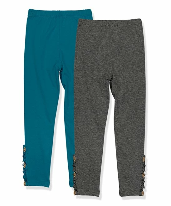 Wholesale π₯° Millie Loves Lily Teal & Charcoal Heather Button-Accent Ruffle-Trim Leggings Set - Infant, Toddler & π§ Girls For Kids π€© 2 Wholesale π₯° Millie Loves Lily Teal & Charcoal Heather Button-Accent Ruffle-Trim Leggings Set - Infant, Toddler & π§ Girls For Kids π€© - Image 2