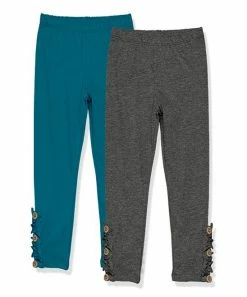 Wholesale 🥰 Millie Loves Lily Teal & Charcoal Heather Button-Accent Ruffle-Trim Leggings Set - Infant, Toddler & 👧 Girls For Kids 🤩