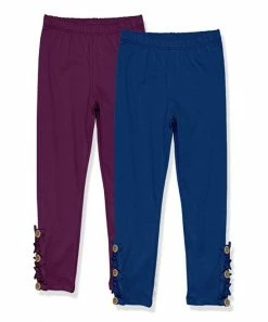 Hot Sale 🔥 Millie Loves Lily Navy & Plum Button-Accent Ruffle-Trim Leggings Set - Infant, Toddler & 👧 Girls For Kids ❤️