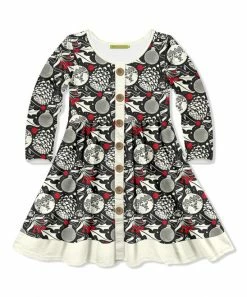 Discount 🛒 Millie Loves Lily Dark Gray Holiday Pinecones Button-Front A-Line 👗 Dress - Toddler For Kids ⌛
