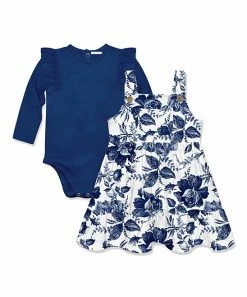 Best Sale 🎉 Little Millie Navy Long-Sleeve Bodysuit & Toile Flower Pocket Jumper - Infant & Toddler For Kids 😉