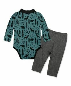 Best Pirce 🥰 Little Millie Teal Mountaineer Collared Bodysuit & Charcoal Heather Leggings - Infant For Baby & Maternity 👍 -Little Millie-shop zu110053835 alt 2 tm1667391975