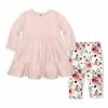 Brand new 🌟 Little Millie Light Pink Long-Sleeve Babydoll 👗 Dress & White Ruby Floral Leggings - Infant & Toddler For Kids 🛒