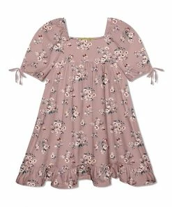 Flash Sale 🔔 Millie Loves Lily Mauve Petite Butterfly & Floral Ruffle-Hem Puff-Sleeve A-Line 👗 Dress - Toddler & 👧 Girls For Kids ✔️