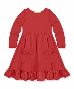 Deals ⌛ Simply Millie By Millie Loves Lily Red Pocket Ruffle-Hem Long-Sleeve A-Line 👗 Dress - Infant, Toddler & 👧 Girls For Kids 😉