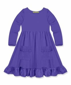 Promo ❤️ Simply Millie By Millie Loves Lily Blue Iris Pocket Ruffle-Hem Long-Sleeve A-Line 👗 Dress - Infant, Toddler & 👧 Girls For Kids 🎁