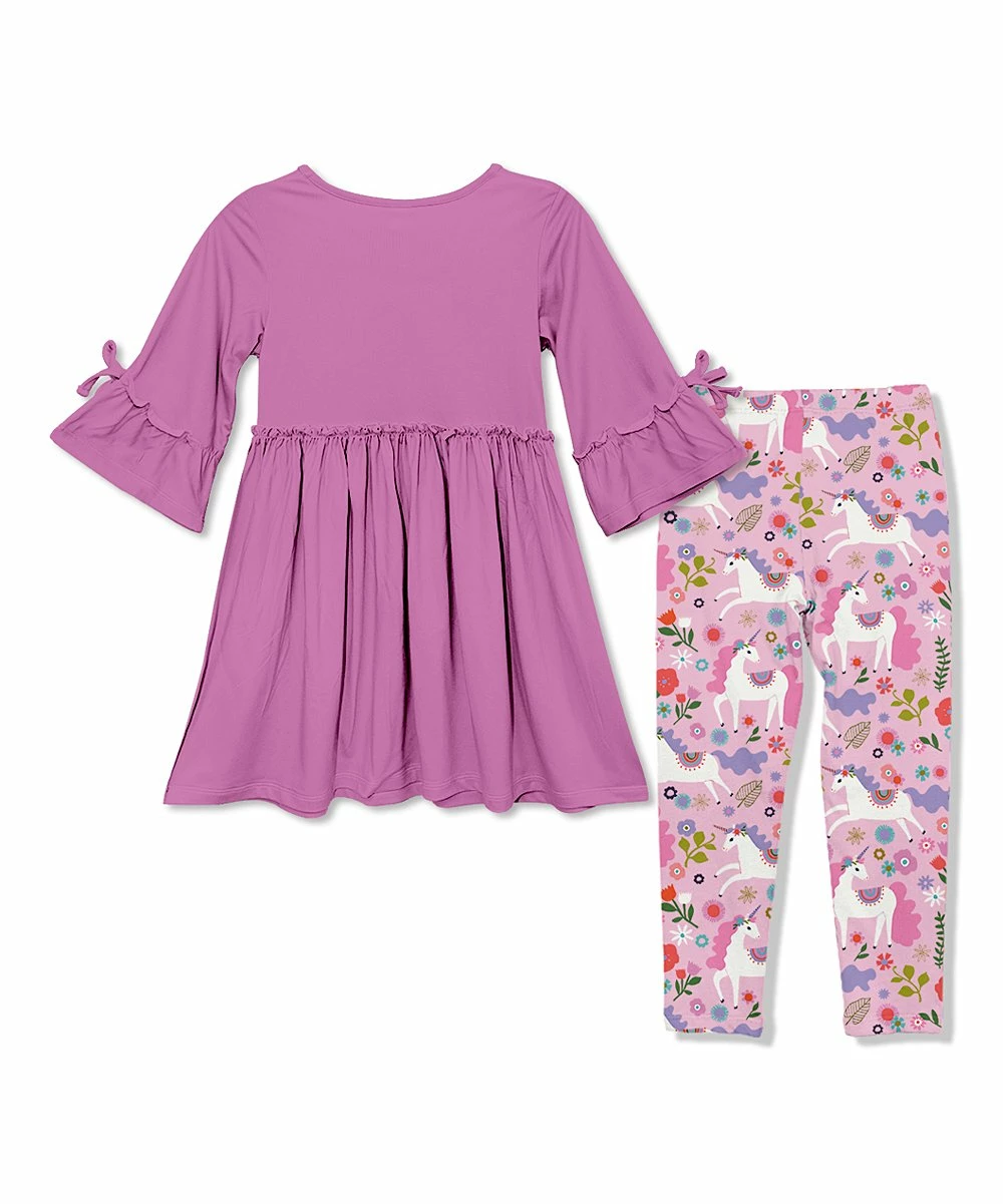 Outlet π Millie Loves Lily Violet Bow Bell-Sleeve A-Line π Dress & Pink Darling Unicorn Leggings - Infant, Toddler & π§ Girls For Kids β 2 Outlet π Millie Loves Lily Violet Bow Bell-Sleeve A-Line π Dress & Pink Darling Unicorn Leggings - Infant, Toddler & π§ Girls For Kids β - Image 2