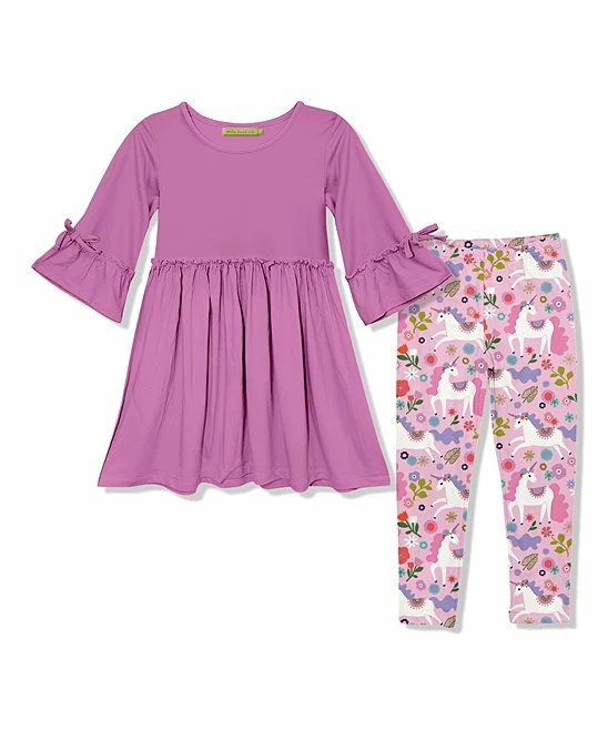 Outlet π Millie Loves Lily Violet Bow Bell-Sleeve A-Line π Dress & Pink Darling Unicorn Leggings - Infant, Toddler & π§ Girls For Kids β 1 Outlet π Millie Loves Lily Violet Bow Bell-Sleeve A-Line π Dress & Pink Darling Unicorn Leggings - Infant, Toddler & π§ Girls For Kids β