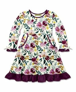 Best reviews of 🌟 Millie Loves Lily Cream & Plum Fall Petal Pocket Ruffle-Hem A-Line 👗 Dress - Infant, Toddler & 👧 Girls For Kids 💯