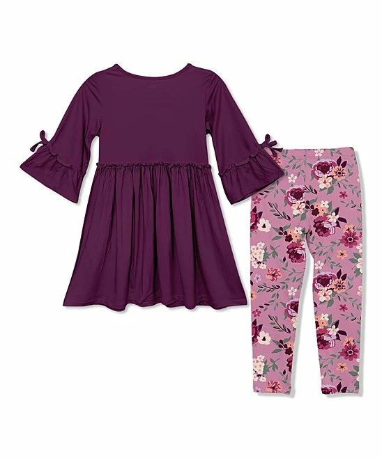 Budget π Millie Loves Lily Plum Bow Bell-Sleeve A-Line π Dress & Lavender Willow Floral Leggings - Infant, Toddler & π§ Girls For Kids π₯ 2 Budget π Millie Loves Lily Plum Bow Bell-Sleeve A-Line π Dress & Lavender Willow Floral Leggings - Infant, Toddler & π§ Girls For Kids π₯ - Image 2