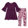 Budget 😀 Millie Loves Lily Plum Bow Bell-Sleeve A-Line 👗 Dress & Lavender Willow Floral Leggings - Infant, Toddler & 👧 Girls For Kids 🔥