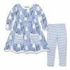Outlet 🧨 Millie Loves Lily Periwinkle Snowmen Forest Pocket A-Line 👗 Dress & Stripe Leggings - Infant, Toddler & 👧 Girls For Kids ✨