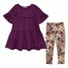 Best deal 💯 Millie Loves Lily Plum Tiered A-Line 👗 Dress & Dusty Pink Floral Earth Leggings - Infant, Toddler & 👧 Girls For Kids 😀