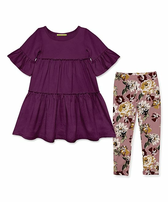 Best deal π― Millie Loves Lily Plum Tiered A-Line π Dress & Dusty Pink Floral Earth Leggings - Infant, Toddler & π§ Girls For Kids π 1 Best deal π― Millie Loves Lily Plum Tiered A-Line π Dress & Dusty Pink Floral Earth Leggings - Infant, Toddler & π§ Girls For Kids π