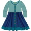 Deals 🛒 Simply Millie By Millie Loves Lily Nile Blue & Navy Color Block Button-Up A-Line 👗 Dress - Infant, Toddler & 👧 Girls For Kids 🔔