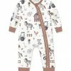 Outlet 🎉 Little Millie White & Brown Baby Farm Animal Zip-Up Playsuit - Infant For Baby & Maternity ❤️