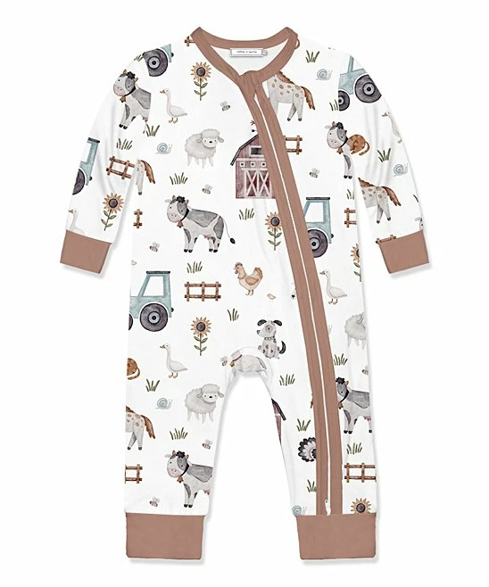 Outlet π Little Millie White & Brown Baby Farm Animal Zip-Up Playsuit - Infant For Baby & Maternity β€οΈ 1 Outlet π Little Millie White & Brown Baby Farm Animal Zip-Up Playsuit - Infant For Baby & Maternity β€οΈ