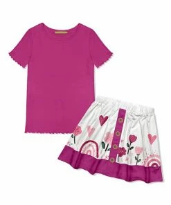 Buy 🔔 Millie Loves Lily Rose Violet Ribbed Crewneck Top & White Heart Border A-Line 👗 Skirt - Toddler & 👧 Girls For Kids 😉