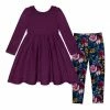 Outlet 🛒 Millie Loves Lily Plum Ruffle-Neck A-Line 👗 Dress & Navy Petals Leggings - Infant, Toddler & 👧 Girls For Kids 🌟