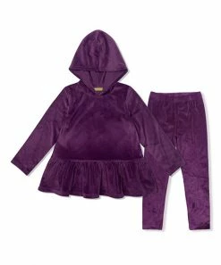 Outlet ✨ Millie Loves Lily Plum Ruffle-Hem Velour Hooded Tunic & Leggings - Infant, Toddler & 👧 Girls For Kids 🧨