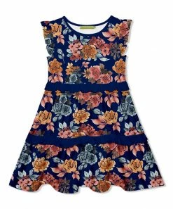 Coupon 😍 Millie Loves Lily Navy & Orange Autumn Florals Ruffle-Tiered A-Line 👗 Dress - Infant, Toddler & 👧 Girls For Kids ⭐