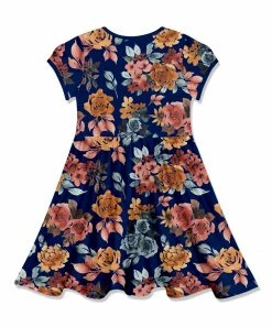 Deals 🧨 Millie Loves Lily Navy & Orange Autumn Florals Bow-Waist Cap-Sleeve A-Line 👗 Dress - Infant, Toddler & 👧 Girls For Kids 🛒 -Little Millie-shop zu110333365 alt 2 tm1667424107