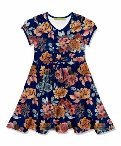 Deals 🧨 Millie Loves Lily Navy & Orange Autumn Florals Bow-Waist Cap-Sleeve A-Line 👗 Dress - Infant, Toddler & 👧 Girls For Kids 🛒